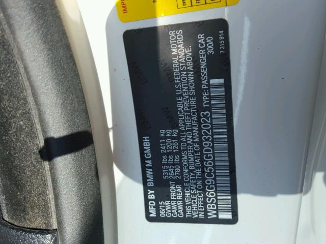 WBS6G9C56GD932023 - 2016 BMW M6 თეთრი ფოტო 10