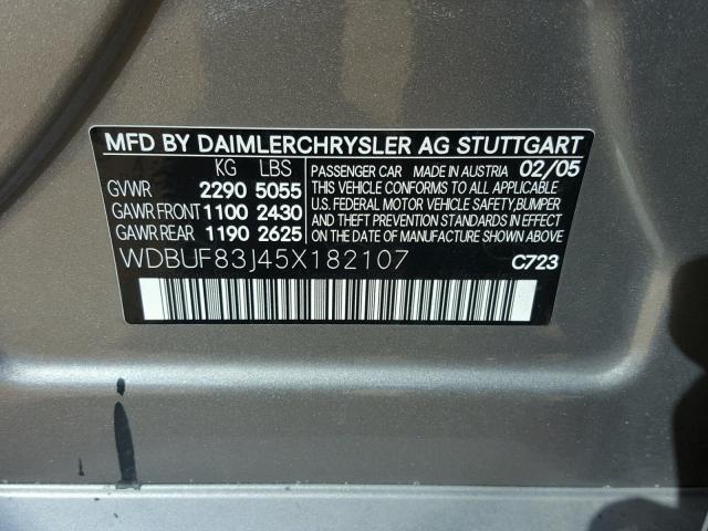 WDBUF83J45X182107 - 2005 MERCEDES-BENZ E 500 4MAT TAN photo 10