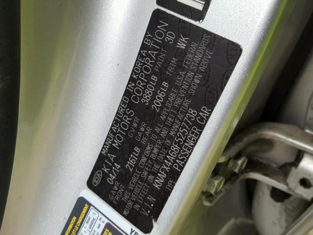 KNAFX4A68F5257738 - 2015 KIA FORTE LX SILVER photo 10