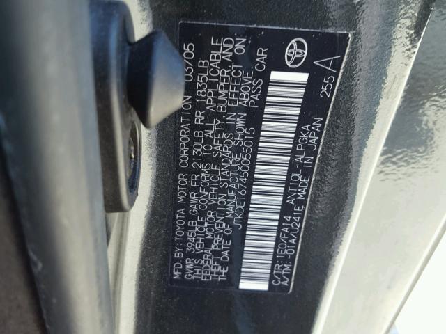 JTKDE167450055015 - 2005 TOYOTA SCION TC 灰色 照片 10