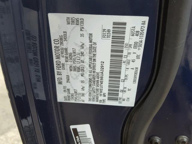 1FMEU74E66UA32912 - 2006 FORD EXPLORER E BLUE photo 10