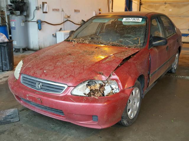 1HGEJ6670XL001394 - 1999 HONDA CIVIC LX RED photo 2