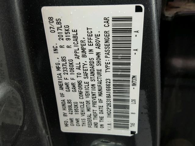 1HGCP26318A166623 - 2008 HONDA ACCORD LX GRAY photo 10