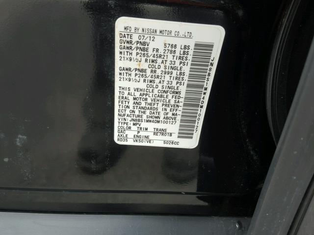 JN8BS1MW4DM100127 - 2013 INFINITI FX50 BLACK photo 10