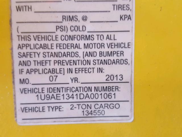 1U9AE1341DA001061 - 2018 UTILITY TRAILER YELLOW photo 10