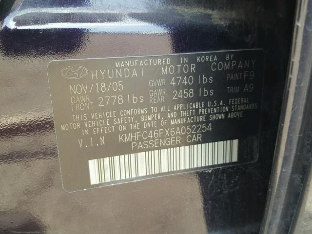 KMHFC46FX6A052254 - 2006 HYUNDAI AZERA SE PURPLE photo 10