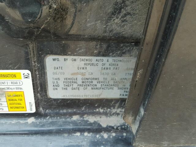 KL1TD66647B715367 - 2007 CHEVROLET AVEO BASE Qara foto 10