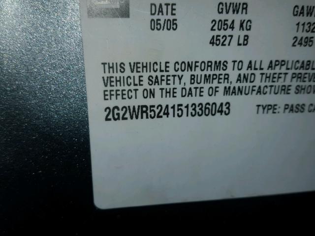 2G2WR524151336043 - 2005 PONTIAC GRAND PRIX GRAY photo 10