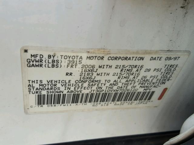 JT3GP10VXW7026122 - 1998 TOYOTA RAV4 WHITE photo 10