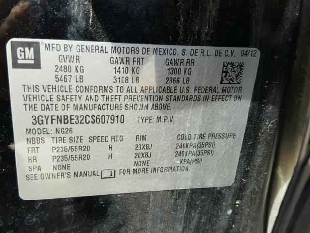 3GYFNBE32CS607910 - 2012 CADILLAC SRX PERFOR 黑色 照片 10