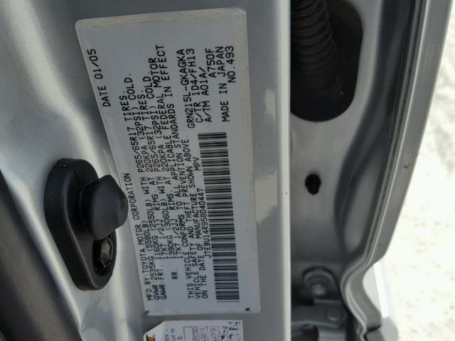 JTEBU14R958040447 - 2005 TOYOTA 4RUNNER SR SILVER photo 10