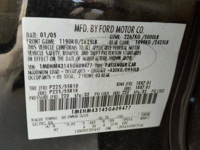 1MEHM43145G609477 - 2005 MERCURY MONTEGO PR 黑色 照片 10