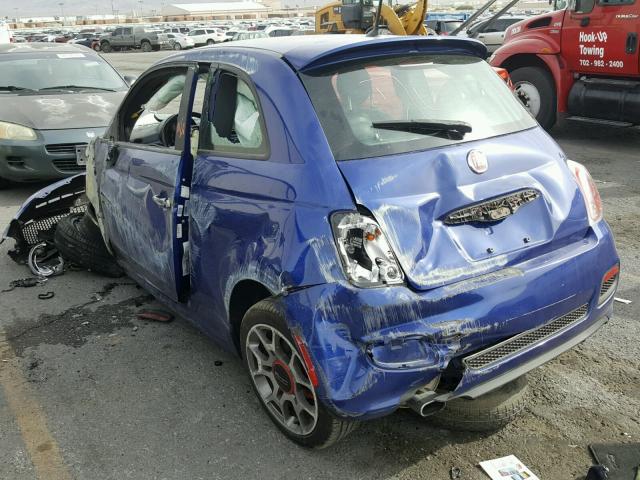 3C3CFFBR7CT357875 - 2012 FIAT 500 SPORT BLUE photo 3