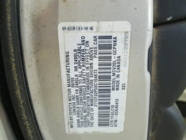 2T1CF22P5XC104873 - 1999 TOYOTA CAMRY SOLA SILVER photo 10