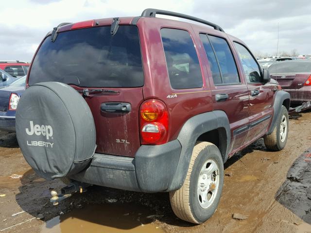 1J4GL48K02W127313 - 2002 JEEP LIBERTY SP BURGUNDY photo 4