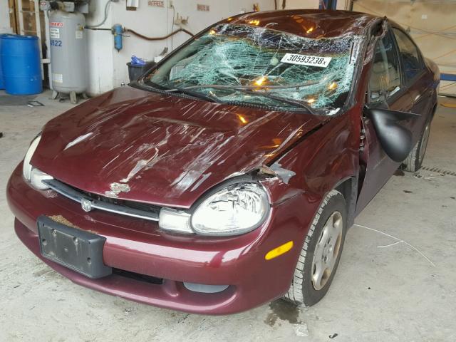 1B3ES46C21D138319 - 2001 DODGE NEON SE BURGUNDY photo 2