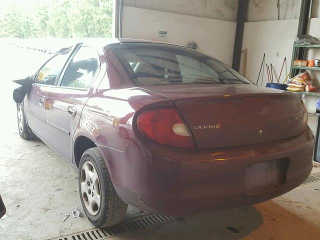 1B3ES46C21D138319 - 2001 DODGE NEON SE BURGUNDY photo 3