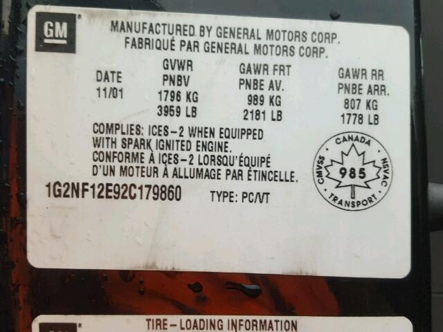 1G2NF12E92C179860 - 2002 PONTIAC GRAND AM S 黑色 照片 10