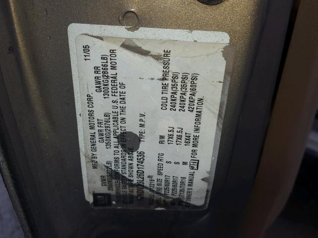 1GNDV23L26D174536 - 2006 CHEVROLET UPLANDER L 金色 照片 10