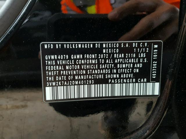 3VW2K7AJ2DM401293 - 2013 VOLKSWAGEN JETTA BASE 黑色 照片 10