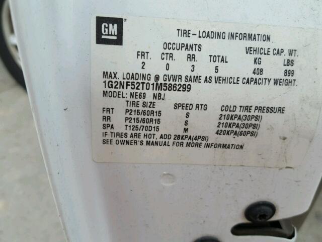 1G2NF52T01M586299 - 2001 PONTIAC GRAND AM S WHITE photo 10