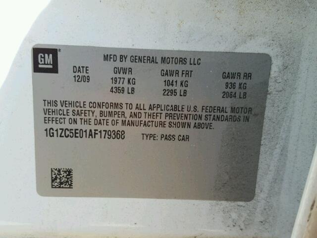 1G1ZC5E01AF179368 - 2010 CHEVROLET MALIBU 1LT 白色 照片 10