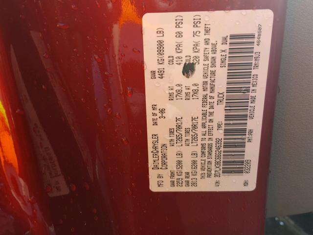 3D7LX38C66G246392 - 2006 DODGE RAM 3500 S RED photo 10