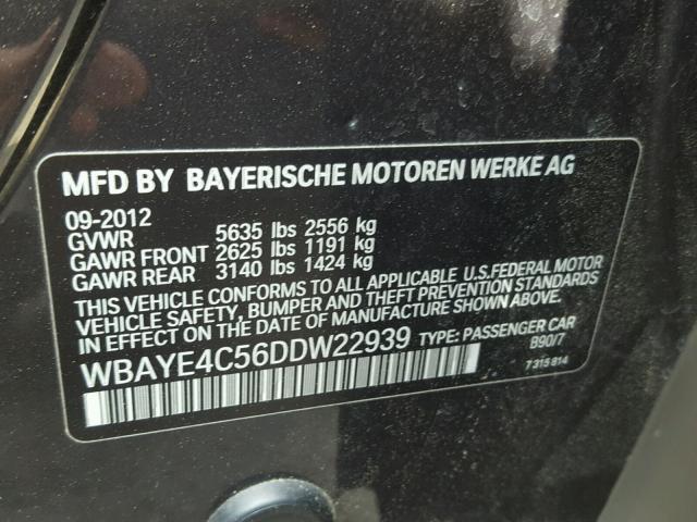 WBAYE4C56DDW22939 - 2013 BMW 740 LI GRAY photo 10