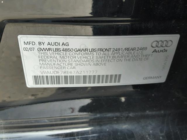 WAUDF78E67A211777 - 2007 AUDI A4 2.0T QU BLACK photo 10