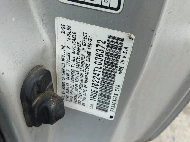 1HGEJ6224TL038372 - 1996 HONDA CIVIC DX SILVER photo 10