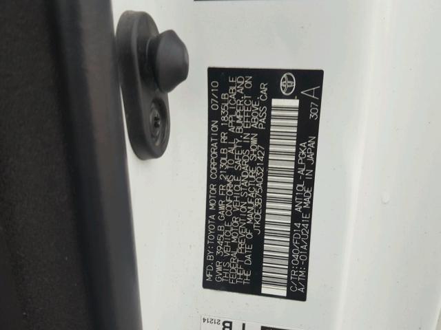 JTKDE3B75A0321427 - 2010 TOYOTA SCION TC 白色 照片 10