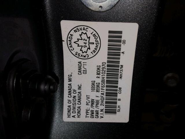 2HGFA1F65BH102970 - 2011 HONDA CIVIC LX-S Boz foto 10