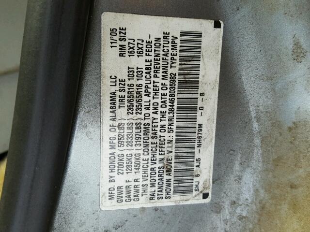 5FNRL38446B035982 - 2006 HONDA ODYSSEY EX BLUE photo 10