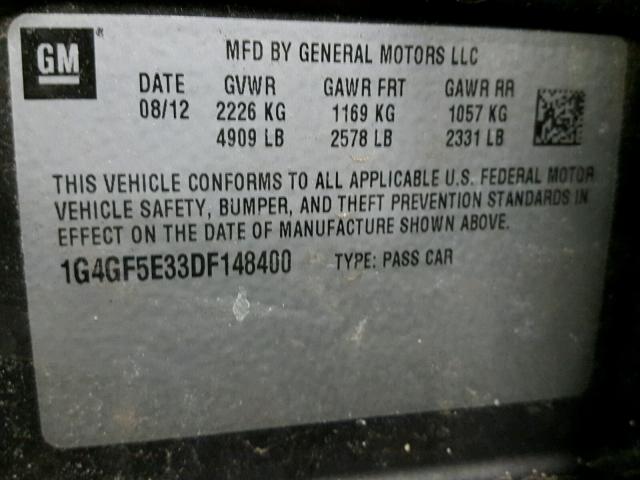 1G4GF5E33DF148400 - 2013 BUICK LACROSSE P GRAY photo 10