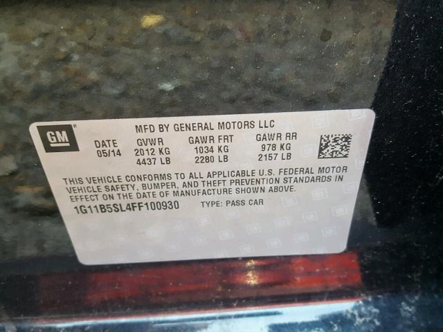 1G11B5SL4FF100930 - 2015 CHEVROLET MALIBU LS 黑色 照片 10