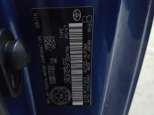 JTKJF5C75FJ009796 - 2015 TOYOTA SCION TC 蓝色 照片 10