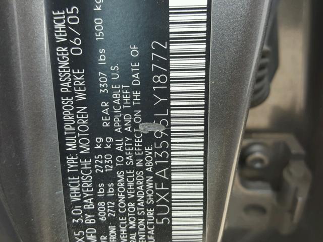 5UXFA13595LY18772 - 2005 BMW X5 3.0I GRAY photo 10