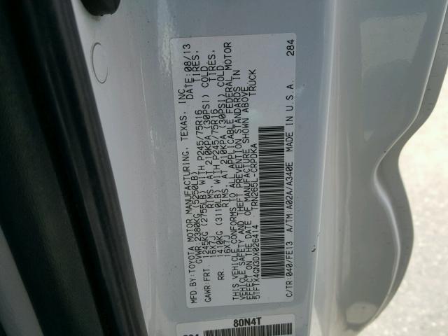 5TFTX4GN3DX026414 - 2013 TOYOTA TACOMA PRE WHITE photo 10