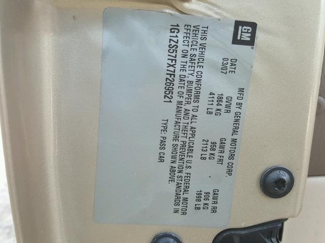 1G1ZS57FX7F269521 - 2007 CHEVROLET MALIBU LS Qızıl foto 10