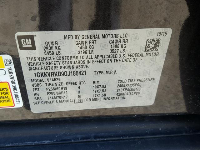 1GKKVRKD9GJ186421 - 2016 GMC ACADIA SLT 灰色 照片 10