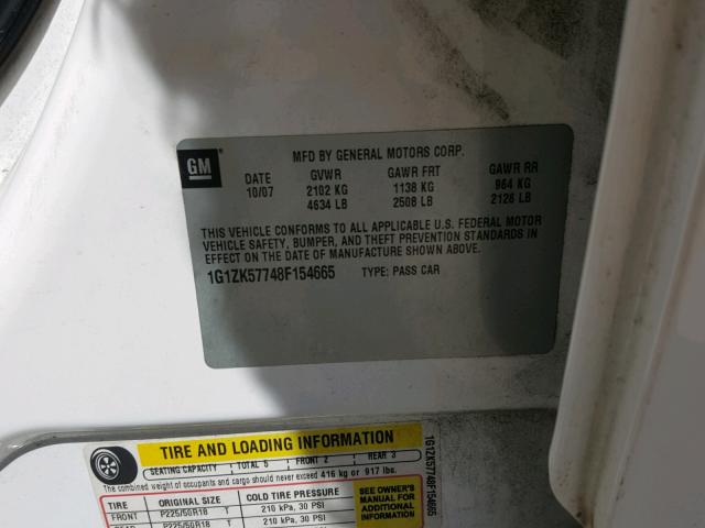 1G1ZK57748F154665 - 2008 CHEVROLET MALIBU LTZ 白色 照片 10