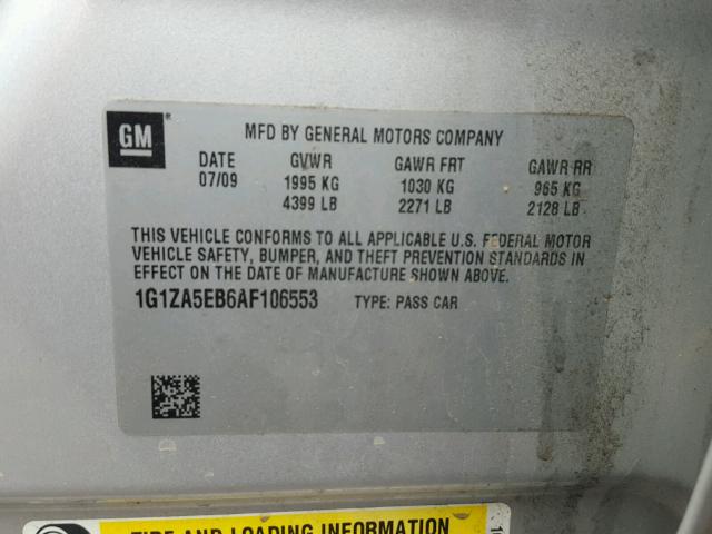 1G1ZA5EB6AF106553 - 2010 CHEVROLET MALIBU LS 银色 照片 10