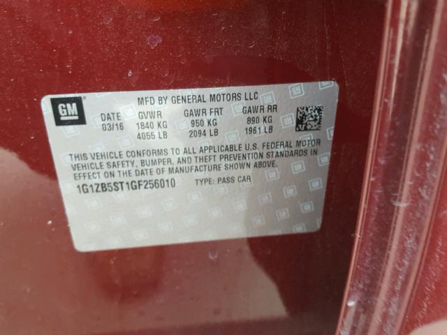 1G1ZB5ST1GF256010 - 2016 CHEVROLET MALIBU LS 栗色 照片 10