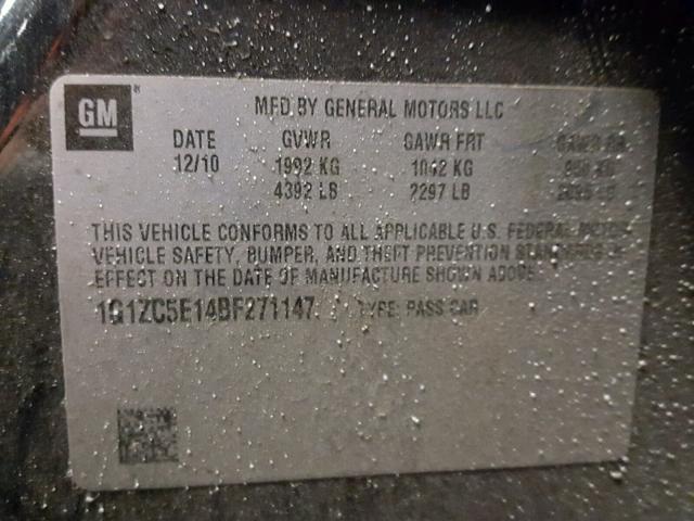 1G1ZC5E14BF271147 - 2011 CHEVROLET MALIBU 1LT BLACK photo 10