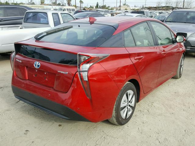 JTDKBRFU6H3569575 - 2017 TOYOTA PRIUS RED photo 4