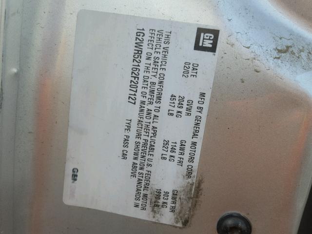 1G2WR52162F207127 - 2002 PONTIAC GRAND PRIX SILVER photo 10