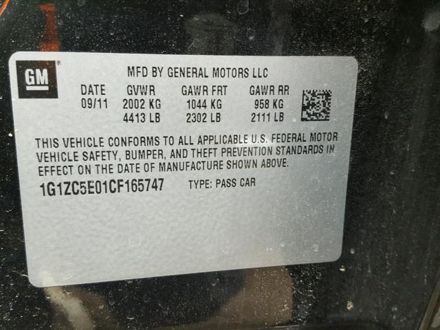 1G1ZC5E01CF165747 - 2012 CHEVROLET MALIBU 1LT 黑色 照片 10