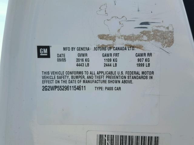 2G2WP552961154611 - 2006 PONTIAC GRAND PRIX WHITE photo 10