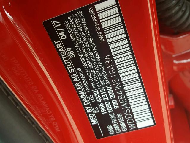 WDDSJ4EB4JN518436 - 2018 MERCEDES-BENZ CLA 250 RED photo 10