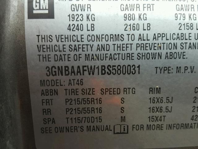 3GNBAAFW1BS580031 - 2011 CHEVROLET HHR LS GRAY photo 10